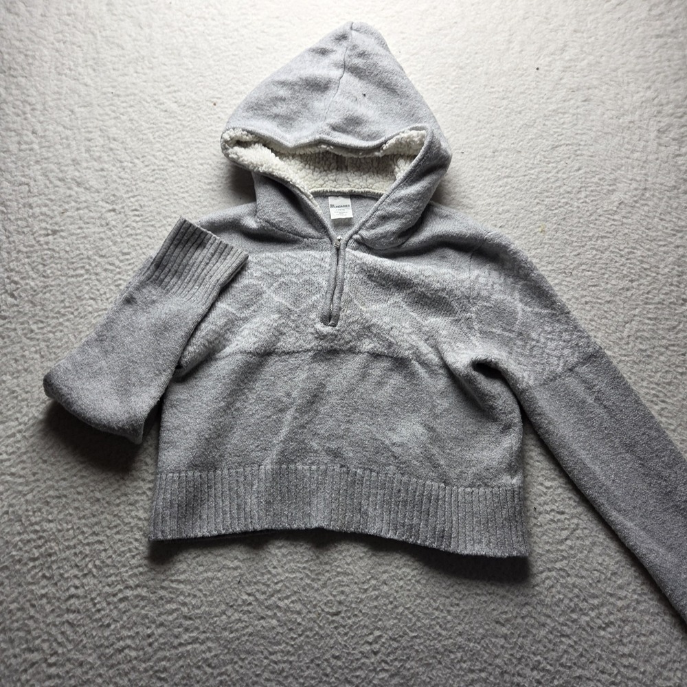 No Boundaries Sweater Girls L 12-14 Gray Hooded 1/4 Zip Faux Fur Knit Pullover